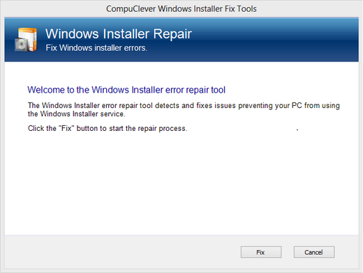 windows installer repair tool welcome screen