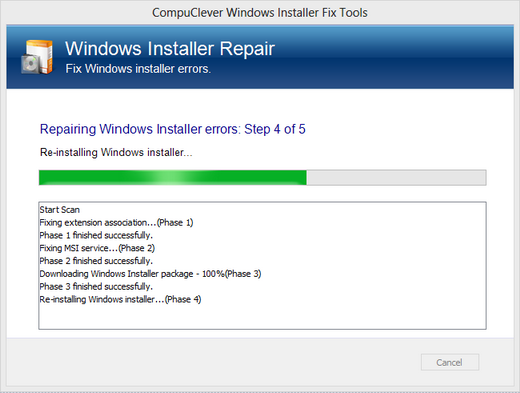 windows installer repair tool welcome screen