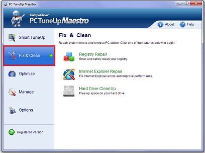 PC Tuneup Maestro Fix&Clean button
