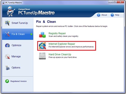 PC Tuneup Maestro Internet Explorer Repair button